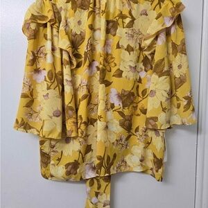 Happy Nature Kate Hudson Yellow Wrap-Style Blouse with Ruffled Details